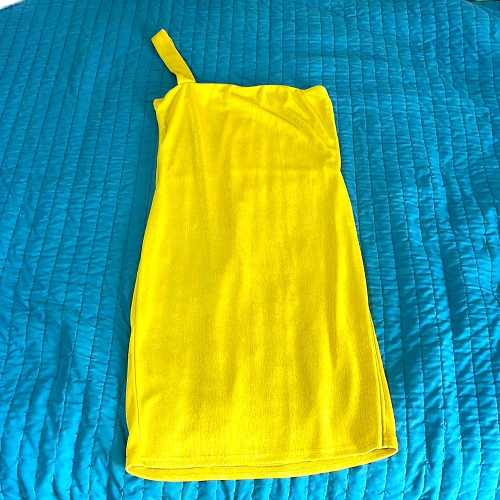 Super stylish one shoulder yellow mini dress
